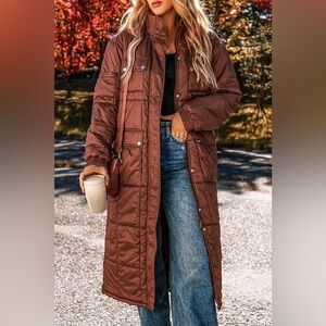 Pocketed Bubble Texture Long Sleeve Longline Winter Coat